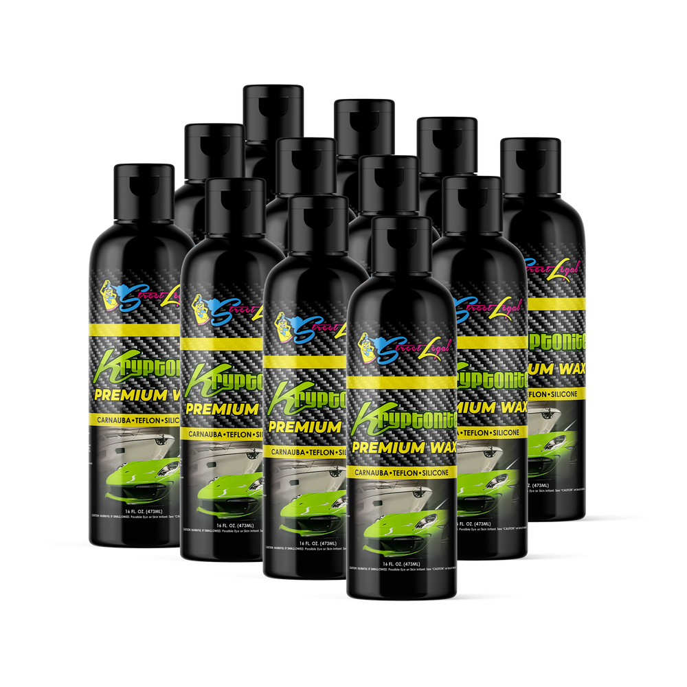 Kryptonite Premium Wax 12 pack 16 Oz bottles for multi-purpose vehicle waxing with long-lasting effects.