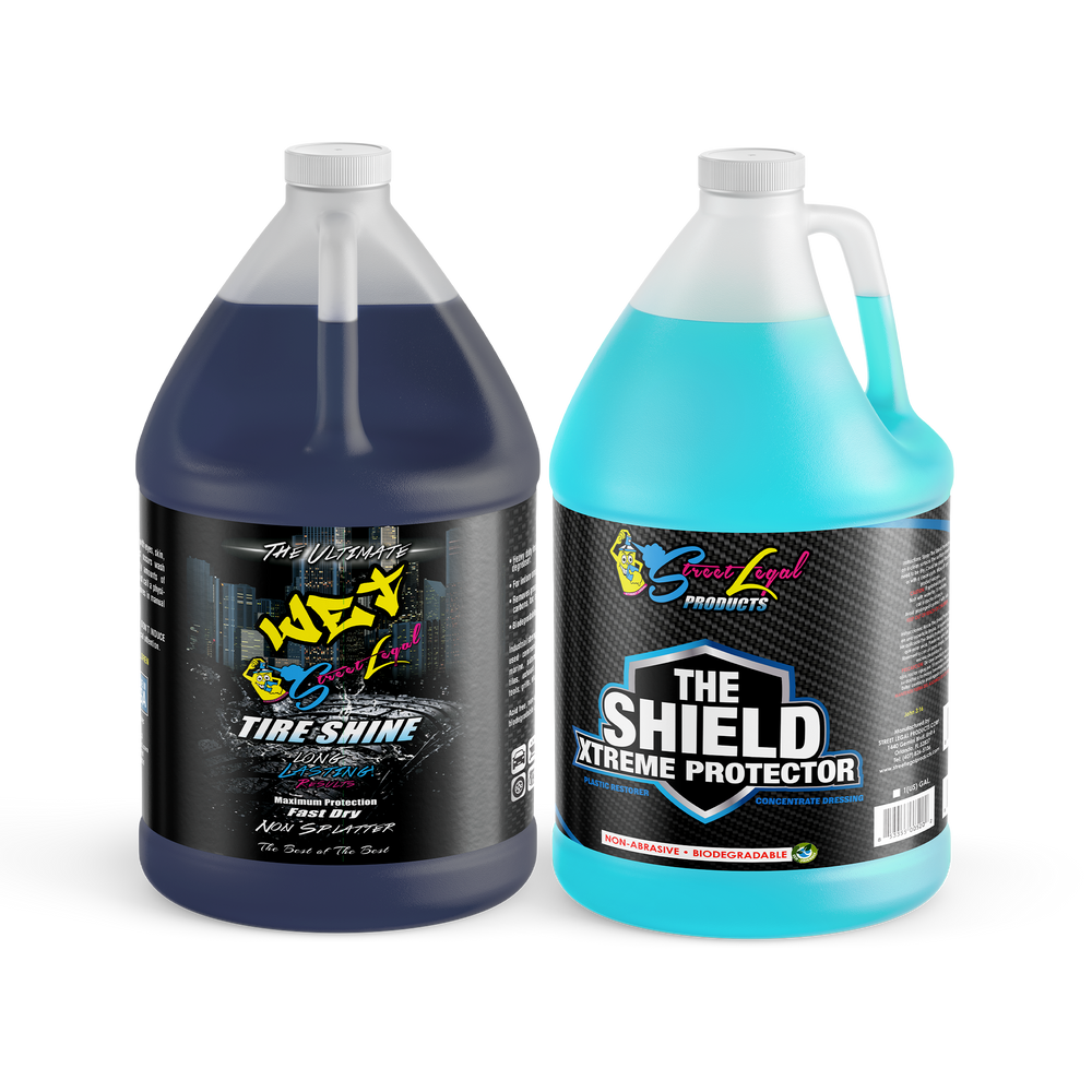 The Ultimate Wet Tire Shine and The Shield Xtreme Protector Bundle, 1 Gallon Each - Car Care Products for Tire Shine and Surface Protection